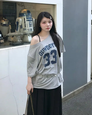 Lettering Off-Shoulder T-Shirt