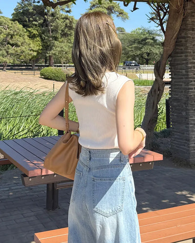 Cap Sleeve Sleeveless Ribbed Knit