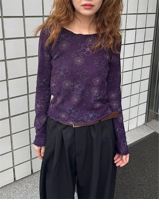 Floral print sheer long t-shirt