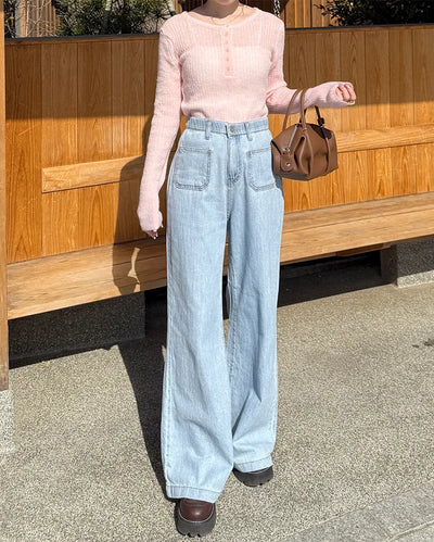 Front patch pocket wide-fit denim pants