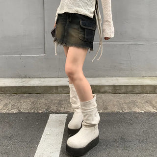 Tassel Wash Cargo Denim Skirt