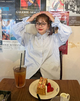 Puff-sleeve striped blouse