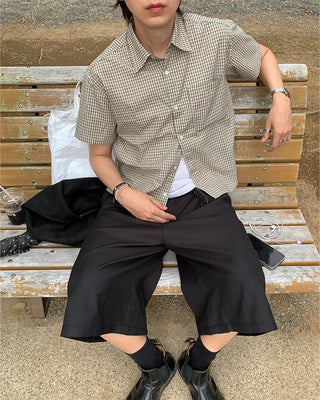 Checked crop-fit ​​short-sleeve shirt