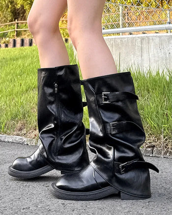 Buckle mid-calf boots