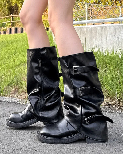Buckle mid-calf boots