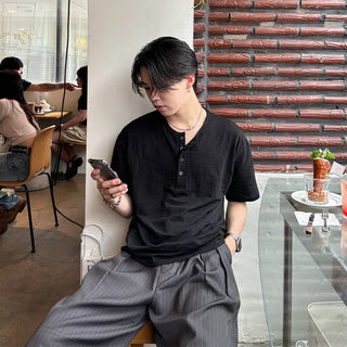 Henley neck cut and sew