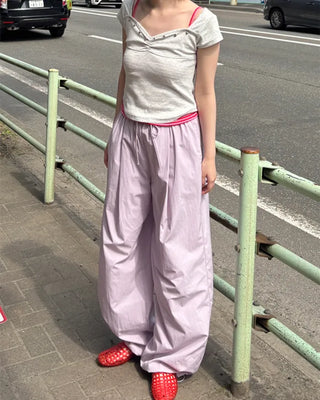 Colorful pintuck wide-leg pants
