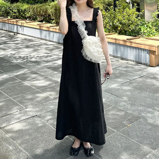 Shirred sleeveless long dress