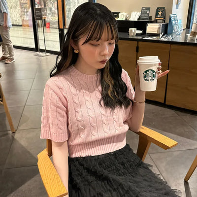 Cable Cropped Short-Sleeve Knit