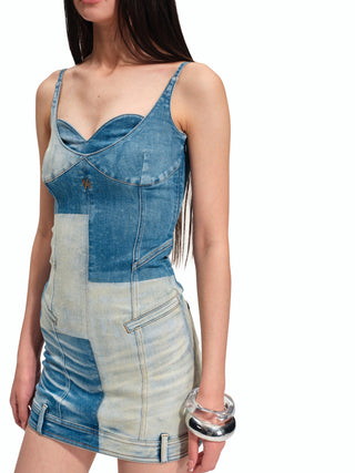 Equestrian Color-Block Denim Dress