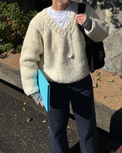 Handmade V-neck knit sweater