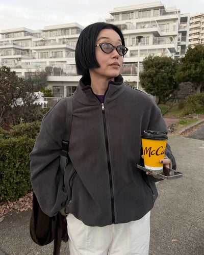 High-neck fleece jumper