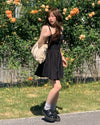 Lace-up flared camisole dress