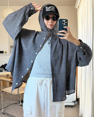 Checked hooded shirt