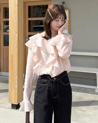 Ruffled V-neck blouse