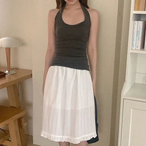 Border halter sleeveless top