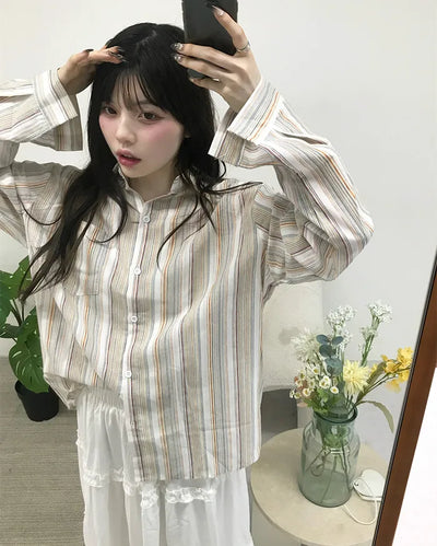 One-pocket multi-stripe shirt