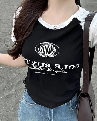 String lettering raglan short-sleeved T-shirt