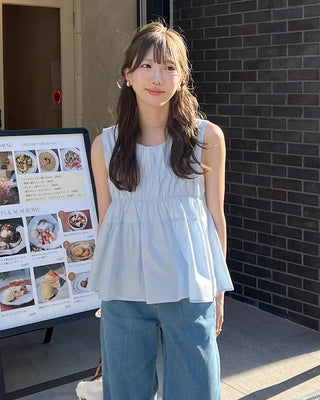 Shirred sleeveless blouse