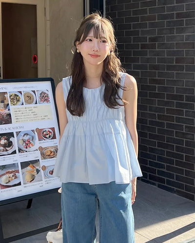 Shirred sleeveless blouse