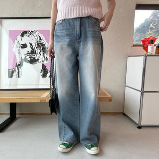 Side pintuck wide denim pants