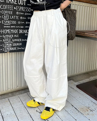 Cotton two-pleat wide-leg pants with key loop.
