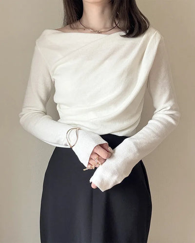 Drape off-shoulder knit
