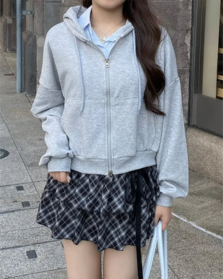 2-Way Cropped Hoodie Zip-Up