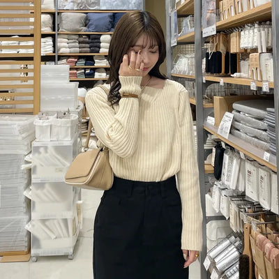 Ribbed Asymmetrical Neck Knit