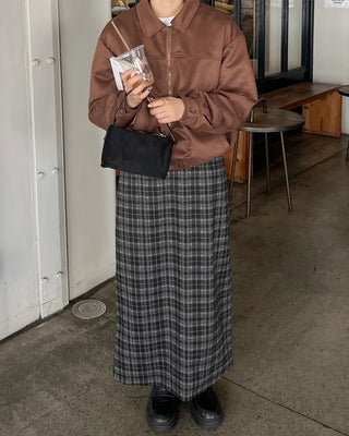 H-line check long skirt