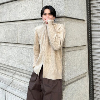 Cable knit 2-way zip-up knit