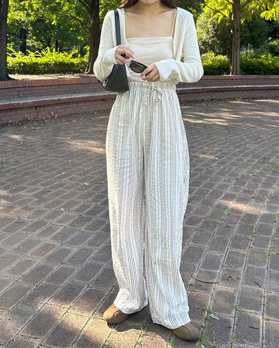 Striped Loose Fit Elastic Waist Pants
