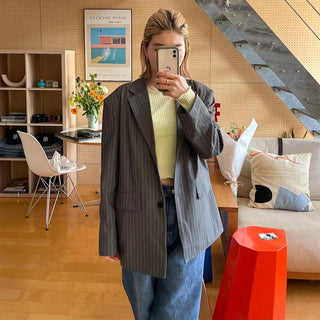 Striped Shoulder Pad Oversized Jacket