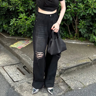Vintage slit denim pants