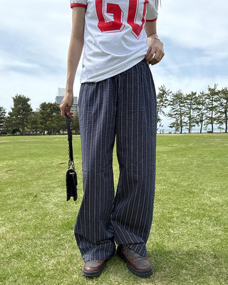 Loose-fit striped banding pants
