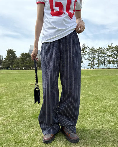 Loose-fit striped banding pants