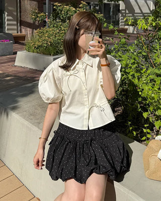 Drawstring Ribbon Asymmetrical Short-Sleeve Shirt
