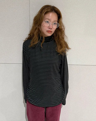 Turtleneck striped long-sleeve T-shirt