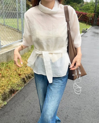 High-neck sheer blouse