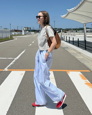 Color-blocked mini striped pants
