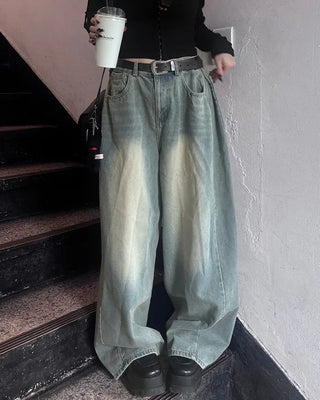 Side-tucked balloon denim pants