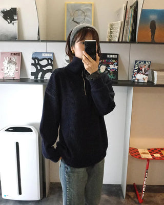 Brushed Overfit Half Knit Zip