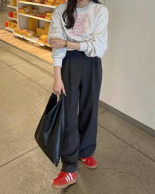 High-waisted banding pintuck slacks