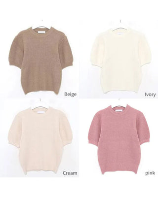 Puff-sleeve round knit