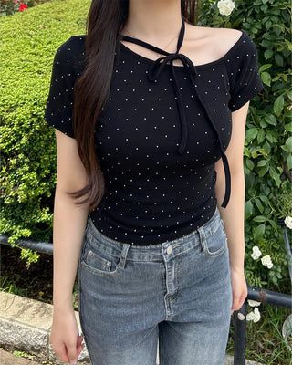 Dot Unbalanced Half-Sleeve T-Shirt