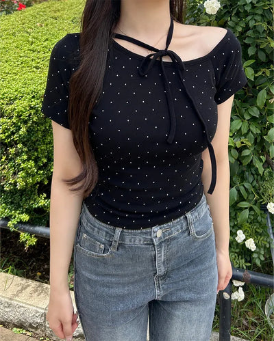 Dot Unbalanced Half-Sleeve T-Shirt