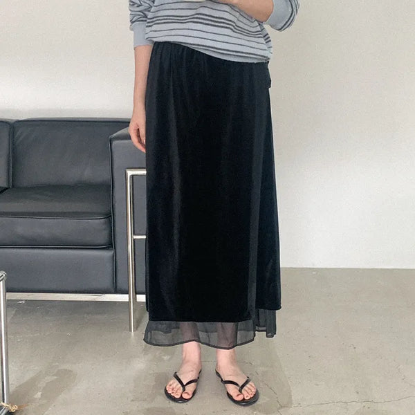 Velvet layered long skirt