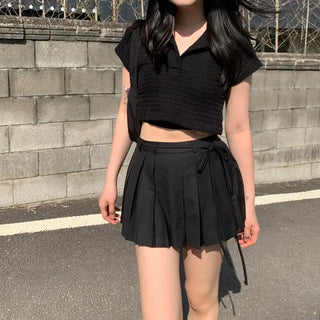 See-through net cropped short-sleeved T-shirt