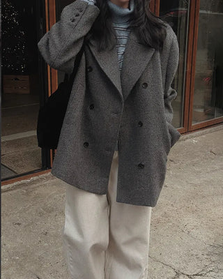 (2 types) Bouclé Double-breasted Coat