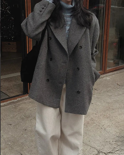 (2 types) Bouclé Double-breasted Coat